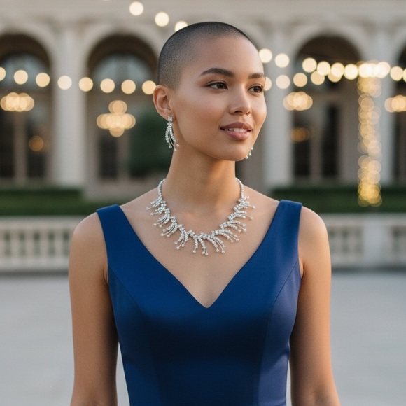 Silver Rhinestone Statement Necklace & Earring Set | NWT - Picture 3 of 5